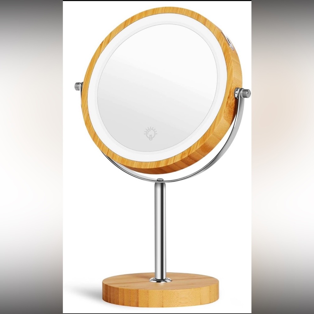 NEW SLIMOON 8" Lighted Makeup Mirror with Bamboo Stand